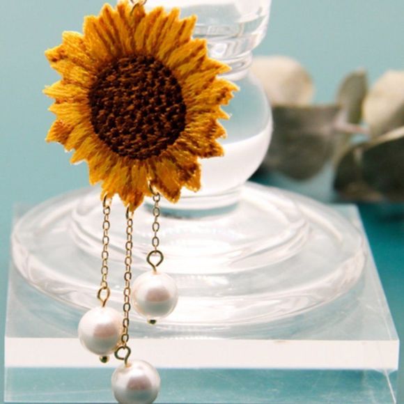Sunflower Embroidered Earrings - Picture 2 of 5